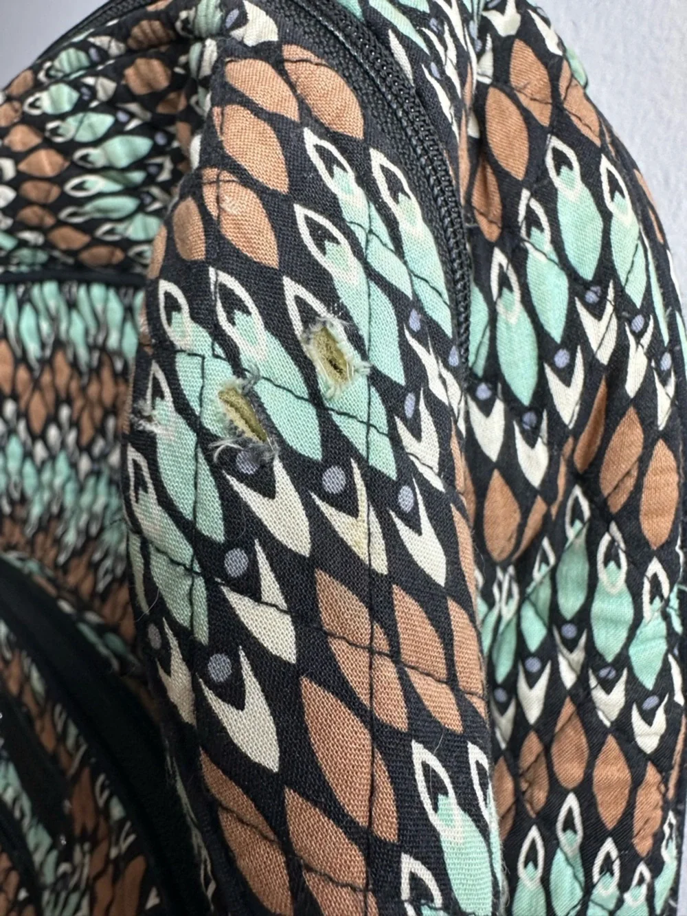 Vera Bradley Quilted Backpack Sierra Stream Mint, Brown & Black Geometric Print